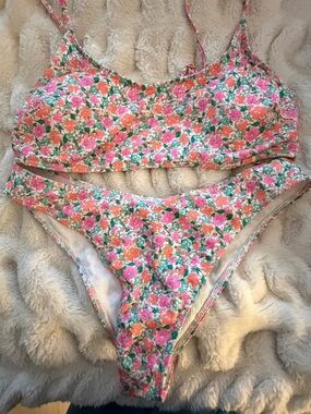 NWOT Amazon Floral Pink Orange Green Two-Piece Bikini